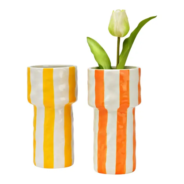Linéa – Keramikvase Gelb- & Orange-Weiß gestreift